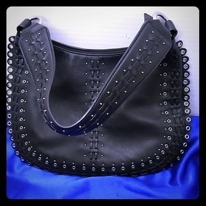 Sondra Roberts black leather and rivet purse